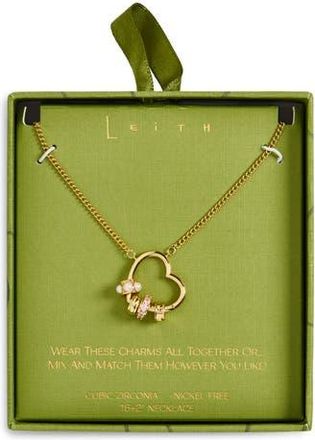 Leith Cubic Zirconia & Faux Pearl Rondelle Charm Heart Pendant Necklace in Clear- White- Gold at Nordstrom Rack