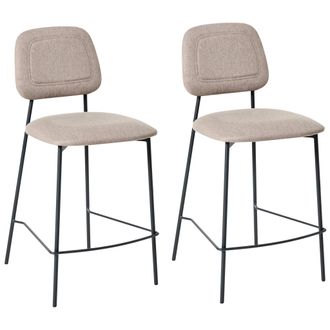 Beliani Beliani - Conjunto De 2 Sillas De Comedor Tapizadas Con Asiento De Lino Sint&eacute;tico Base De Hierro Negro Gris Pardo Duette