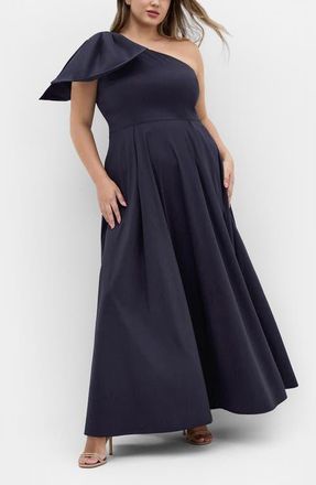 City Chic Captivated One Shoulder Maxi Dress in Navy at Nordstrom, Size Xxxs