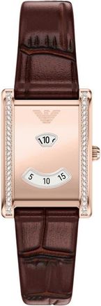 Emporio Armani Genni Embossed Leather Strap Tank Watch, 22mm x 32mm in Brown/rose Gold at Nordstrom