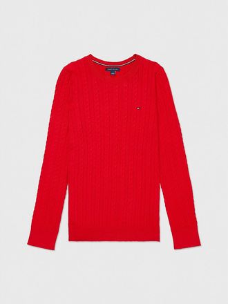 Tommy Hilfiger Womens Cotton Cable Knit Sweater - Red - XXS