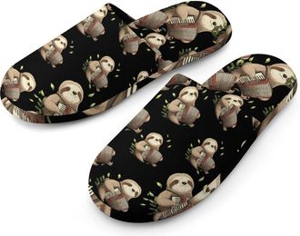 Generic Sloth Playing Accordion Mens Cozy Memory Foam Slippers Warm Cotton House Shoes Comfy Slipper for Indoor Outdoor