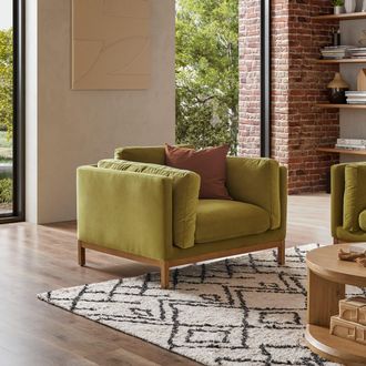 Castlery Gold Velvet Armchair, Natural Leg | Owen by Castlery