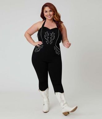Unique Vintage Plus Size Western Maines Jumpsuit in Black Solid at Nordstrom, Size 3X