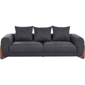 Beliani 3 Seater Sofa Black Fabric Upholstery Wooden Legs with Armrests Loveseat Living Room Modern Style VINLIDEN