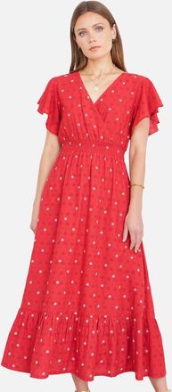 Yumi Broderie Anglaise Wrap Midi Dress in Red at Nordstrom, Size 12