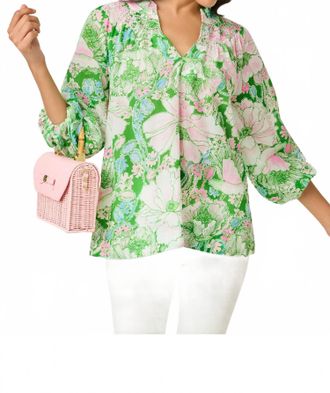 Lilly Pulitzer Lourdes Ruffle Top In Putting Green Poppyland
