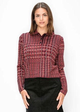 YAL New York Burgundy and Coral Patterned Knit Top