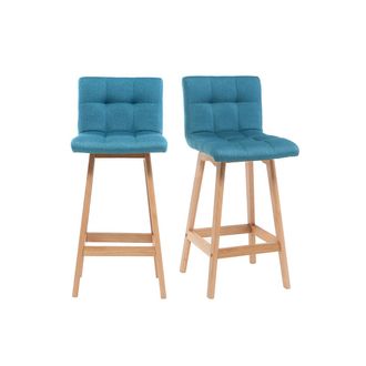Miliboo Taburete De Bar Madera Y Azul Petr&oacute;leo 65cm Lote De 2 Klaris
