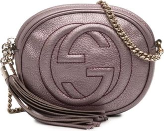 Gucci Pre-owned Cross Body Bags, female, Pink, Size: ONE SIZE Pre-owned Vintage Metallic Leather Round Crossbody Bag with Tassel