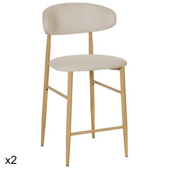 Happy Garden Pack de 2 taburetes de bar en tela beige y metal efecto madera clara