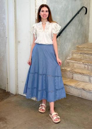 Ulla Johnson Lucia Flared Midi Skirt In Chambray