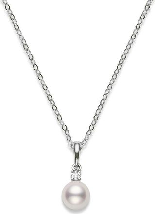 Mikimoto Classic Akoya Pearl & Diamond Pendant Necklace in D0.03 Gvs 18K Yg at Nordstrom