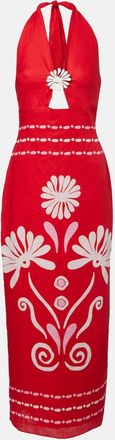 Cala de la Cruz Orly printed halterneck linen midi dress