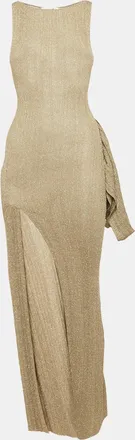Aya Muse Kei Beige Lurex Knit Maxi Evening Dress