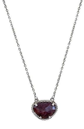Adornia Sterling Silver Birthstone Halo Pendant Necklace in Silver - Garnet - January at Nordstrom Rack