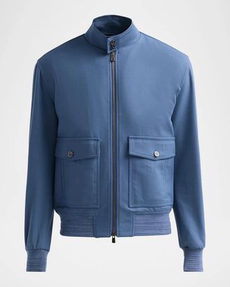 Isaia Baracuta Stretch-Wool Zip-Up Bomber Jacket