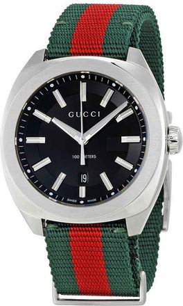 Gucci GG2570 Black Dial Green and Red Nylon Watch YA142305