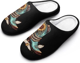Generic Boots Sunflower Feather Womens Slippers Warm House Slippers Indoor House Shoes with Anti-Skid Rubber Sole