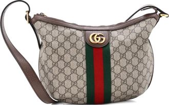 Gucci Borsa a tracolla Ophidia piccola a mezza luna in tela cerata GG - Marrone