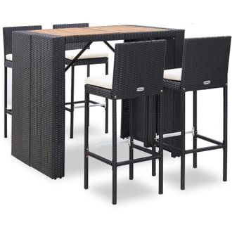 vidaXL Mesa Y Sillas Bar Jard&iacute;n 5 Pzas Rat&aacute;n Sint&eacute;tico Y Madera Negro Vidaxl
