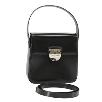 Ferragamo Gancini Handbag Leather Black Leather Handbag (Pre-Owned)