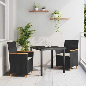vidaXL Conjunto De Comedor De Jard&iacute;n 3 Pcs Negro Rat&aacute;n Sint&eacute;tico Vidaxl