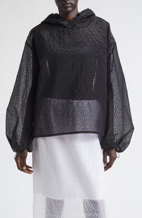 Cecilie Bahnsen Shila Windflower Embroidered Sheer Organza Hoodie in Black at Nordstrom, Size X-Small