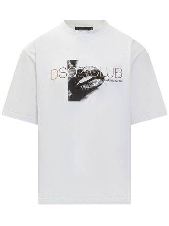 Dsquared2 Dsquared2 White T-Shirt With Dsq2 Club Print
