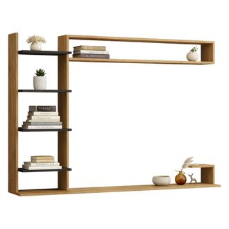 Dmora Pared Modular Viggiona, Mueble De Sal&oacute;n 8 Estantes, Conjunto, 5 Compartimentos, Roble Marr&oacute;n