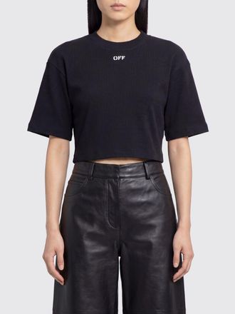 Off-white T-shirt cropped in cotone con logo a contrasto