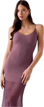 Guess Kleedjes, Dames, Paars, M, Polyester, Meena Ribbed Sheer Skirt Maxi Jurk