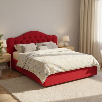 Dmora Cama Doble Alfer, Cama Doble Con Colch&oacute;n Incluido, Desenfundable Made In Italy, Con Contenedor, Rojo