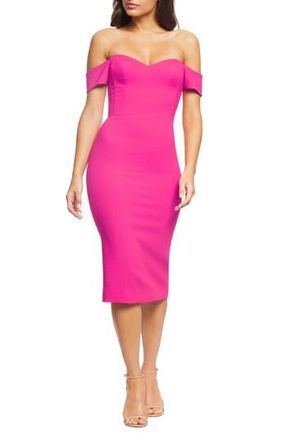 Dress The Population Bailey Off the Shoulder Body-Con Dress in Bright Fuchsia at Nordstrom Rack, Size Xx-Large