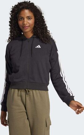 adidas adidas Performance - Essentials - Felpa nera e bianca in French Terry con cappuccio, zip e 3 strisce-Nero