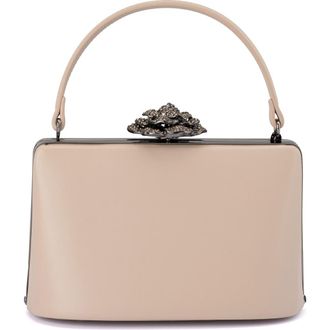 Olga Berg Grace Embellished Frame Top Handle Bag in Natural at Nordstrom