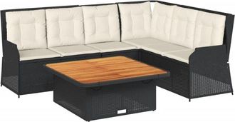 vidaXL Set De Muebles De Jard&iacute;n 5 Pzas Y Cojines Rat&aacute;n Sint&eacute;tico Negro Vidaxl