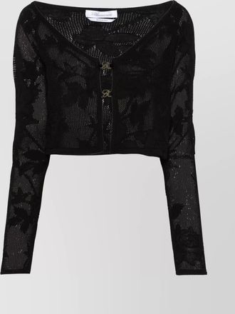 Blumarine cropped floral knit cardigan openwork detail