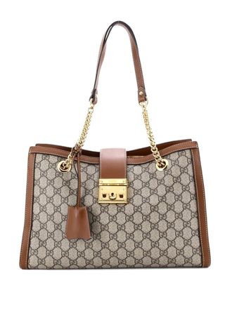 Gucci Padlock Chain GG Coated Canvas with Leather Medium tote bag - Bruin