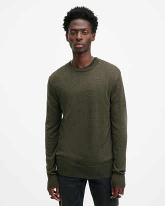 AllSaints Wool Mode Merino Crew Neck Ramskull Jumper, Size: XXL