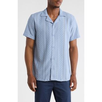 T.R. Premium Modern Fit Textured Camp Shirt in Light Blue at Nordstrom Rack, Size Xx-Large