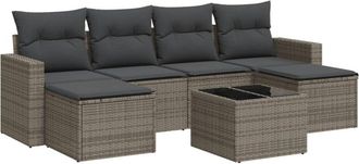 vidaXL Vidaxl - Set De Sof&aacute;s De Jard&iacute;n 7 Piezas Con Cojines Rat&aacute;n Pe Gris
