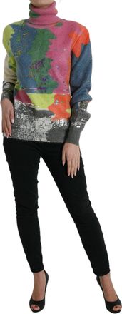 Dolce & Gabbana Womens Mohair Turtleneck Multicolor Nylon Wool
