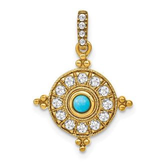 Diamond2Deal 14k Yellow Gold Turquoise and White Topaz Pendant