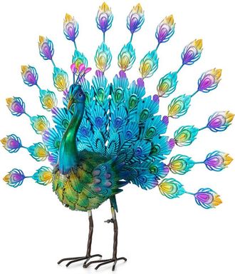 Glitzhome Handmade Metal Peacock Tail Garden Statue