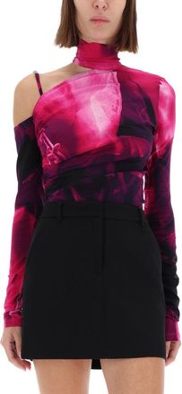 Versace Jeans Couture Pink One-Shoulder Abstract Bodysuit