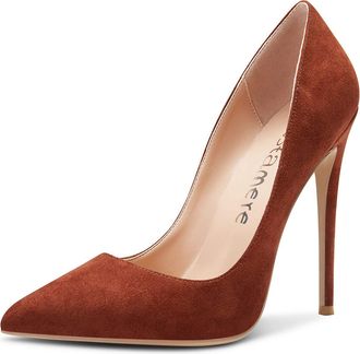 Castamere Womens Fashion High Heels Pointed Toe Pumps Slip-on Stilettos 4.7IN Heel Shoes Brown Suede Pumps UK 4.5