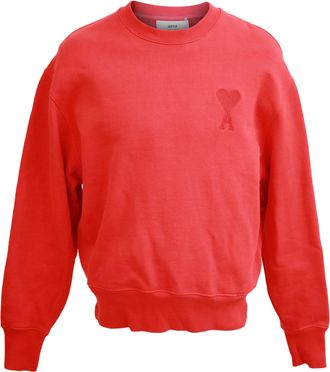 Ami PARIS Logo-Appliqu&eacute;d Jersey Sweatshirt in Red Cotton