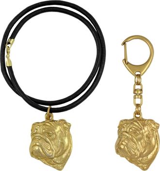 OEM Bulldog Ingl&eacute;s, Bulldog Ii - Llavero Y Collar Con Perro En Caja, Producto Ba&ntilde;ado En Oro De Alta Calidad, Marca Art-dog