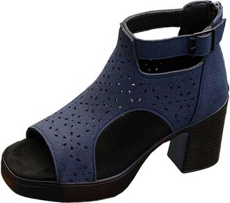 Generic Heeled Sandals for Women Open Toe Stylish Summer Sandal Solid Color Breathable Stylish Back Zipper Thick Sole Comfy Casual Sandals Work Outdoor